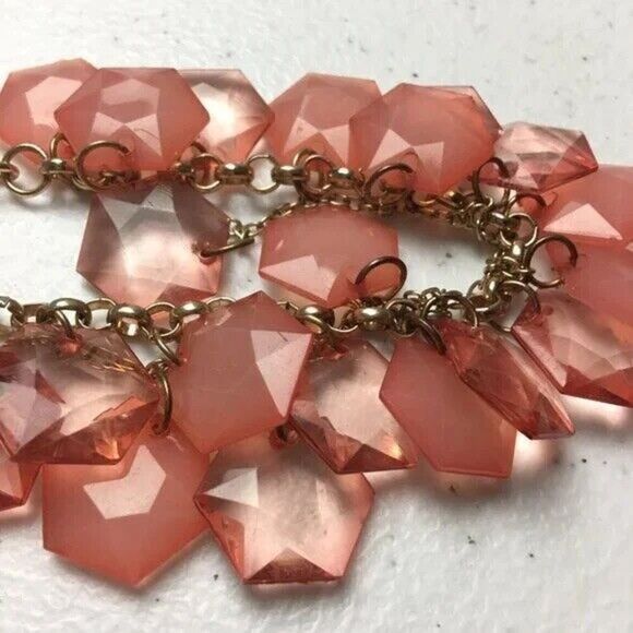 Peachy Pink Statement Necklace 19in Two Row Opaque Translucent Acrylic Beads - Picture 6 of 11
